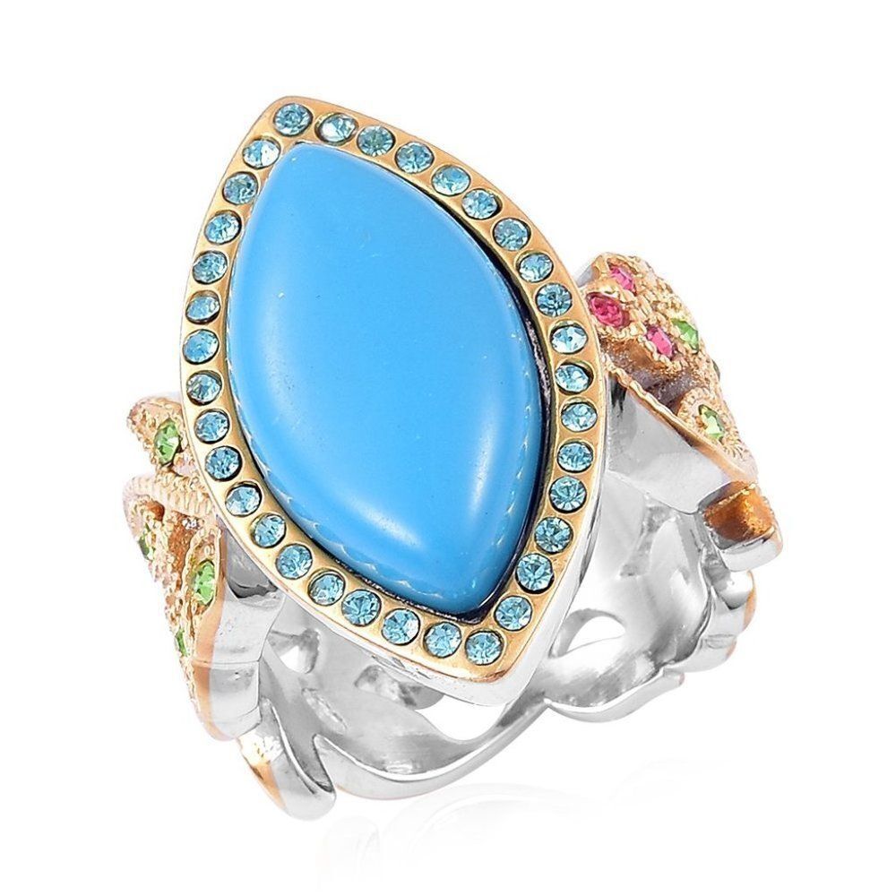 Blue Howlite Austrian Crystal ION Plated Ring
